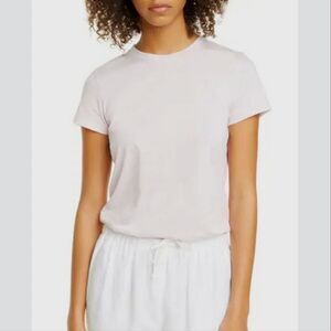 Vince Essential Crew Neck Short Sleeve Shirt Casa Rosa Pink Medium Airy Coastal